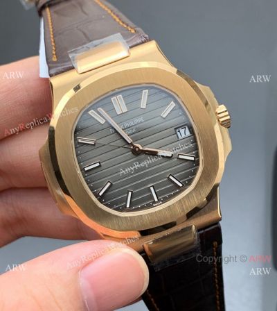 3K Factory Patek Philippe Nautilus 5711R Rose Gold Brown Leather Strap